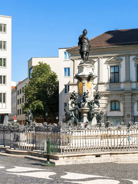 Podróż Niemiec Augustusbrunnen Augustus Fountain Placu Rathausplatz Mieście Augsburg Słoneczny — Zdjęcie stockowe