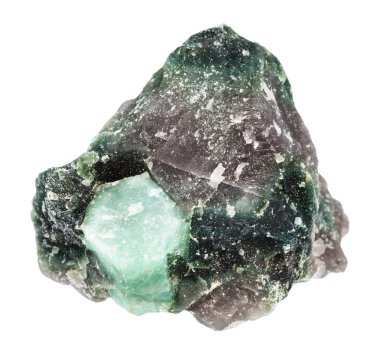 Doğal taş örnek - kristal Beryl taş kayanın içindeki makro çekim beyaz arka plan üzerinde izole