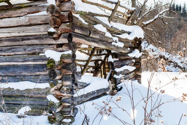 Paredes Madera Casa Rural Abandonada Rota Borde Del Bosque Día — Foto de Stock