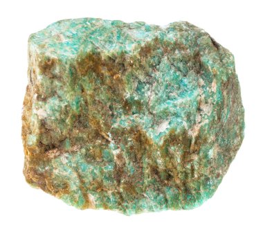 Doğal mineral - kaba Amazonite taş üzerinde beyaz backgroung Ural Dağları üzerinden izole makro çekim