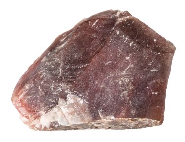 Beyaz backgroung Ural Dağları üzerinde doğal mineral - pembe ham çakmaktaşı (kalsedon) makro çekim izole