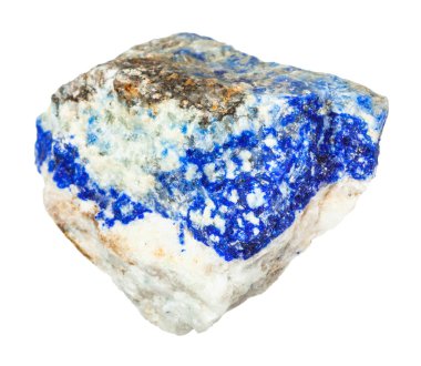 Doğal mineral - ham Lazurite (Lapis Lazuli) değerli taş Ural Dağları üzerinden beyaz backgroung izole makro çekim