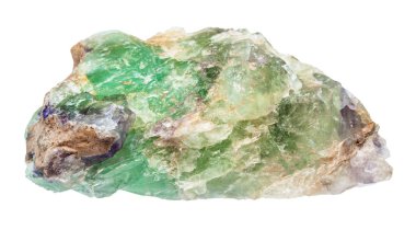 Doğal mineral - kaba Yeşil Beryl, Chrysoberyl, Alexandrite gemstone Ural Dağları üzerinden beyaz backgroung izole makro çekim