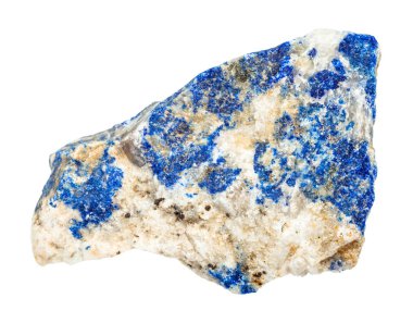 Doğal mineral - kaba Lazurite (Lapis Lazuli) taş üzerinde beyaz backgroung Ural Dağları üzerinden izole makro çekim