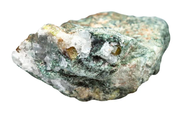 Makroaufnahme Natürlicher Mineralien Chrysoberylkristalle Rohem Beryllgestein Isoliert Auf Weißem Hintergrund — Stockfoto