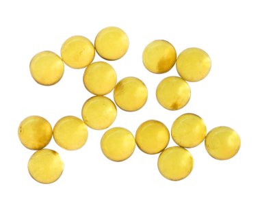 Beyaz arka plan üzerinde izole yağ (süt thistle ekstresi) ile kapsül üstten görünüm