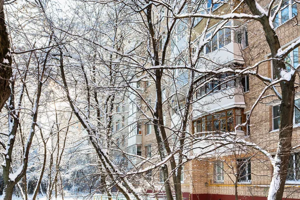 Cour Urbaine Dans Quartier Résidentiel Ville Moscou Journée Hiver — Photo