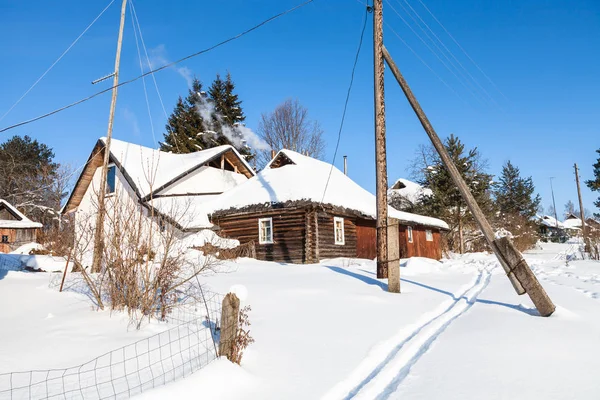 Pequena Aldeia Russa Dia Inverno Ensolarado Região Smolensk Rússia — Fotografia de Stock