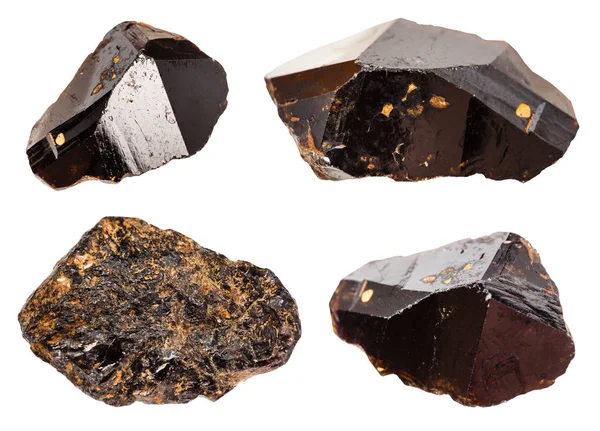 白い背景に分離された様々 な錫石 錫鉱石 鉱物のセット — ストック写真