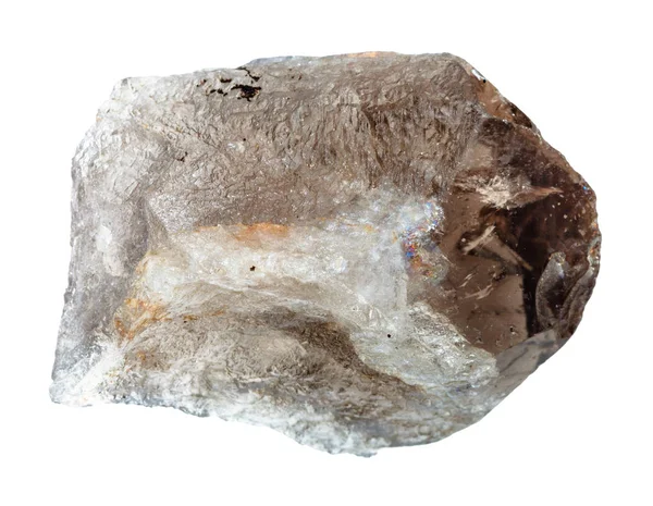 Macro Tiroteio Mineral Natural Quartzo Fumegante Áspero Isolado Backgroung Branco — Fotografia de Stock