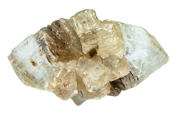 Makroaufnahme Von Natürlichen Mineralien Grünlich Raue Fluoritkristalle Isoliert Auf Weißem — Stockfoto