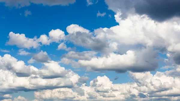 Panoramiczny Widok Wielu Cumulus Biały Szary Deszcz Chmury Błękitne Niebo — Zdjęcie stockowe