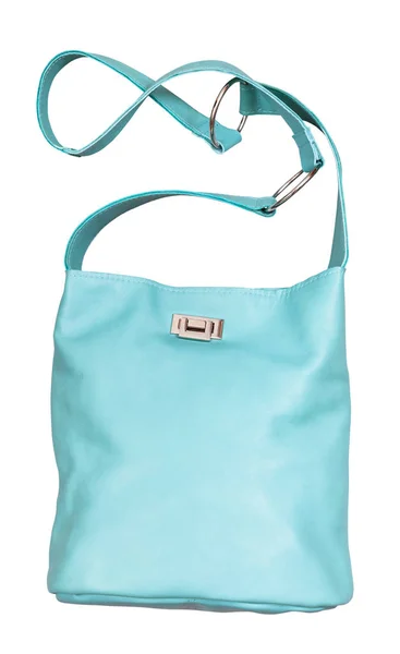 Handgefertigte Handtasche Aquamarin Farbe Leder Isoliert Auf Weißem Hintergrund — Stockfoto