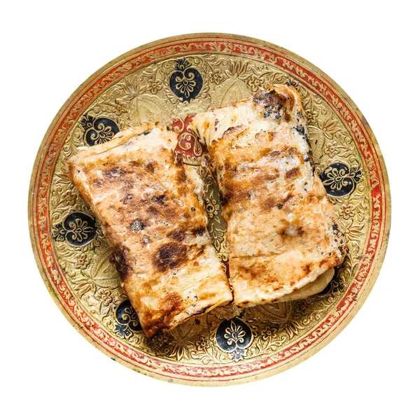 Cucina Indiana Rotolato Burro Naan Pane Piatto Cotto Tandoor Con — Foto Stock