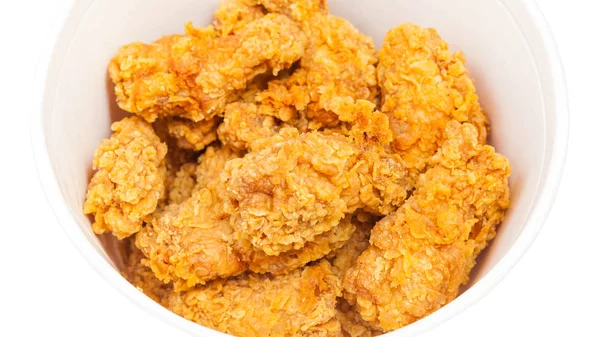 Molte Ali Pollo Fritte Croccanti Pastella Secchio Carta Isolato Sfondo — Foto Stock