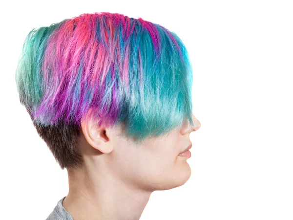 Weibliches Profil Mit Bunt Gefärbten Haaren Auf Weißem Hintergrund — Stockfoto