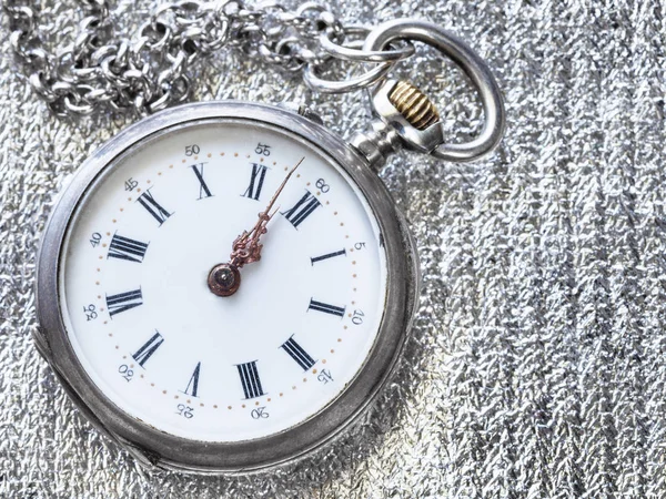 Old Pocket Watch Silver Cloth Background Close — Stock Photo, Image