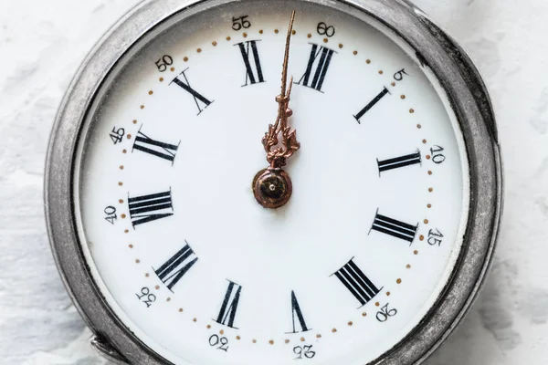 Vintage Pocket Watch White Concrete Background Close — Stock Photo, Image