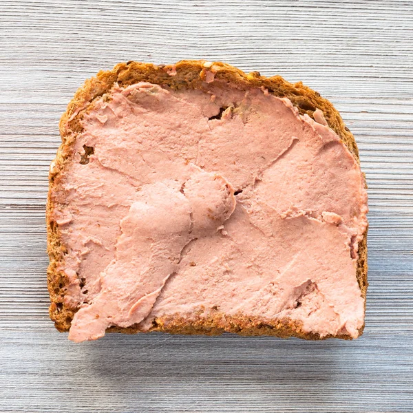 Top View Bread Sandwich Pate Gray Wooden Table — Stock Photo, Image