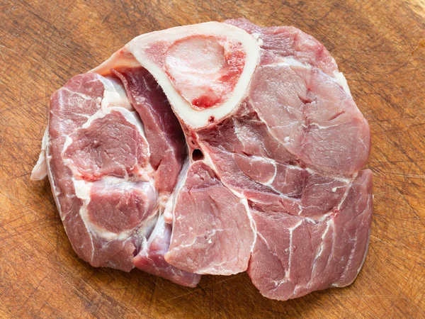 Vista Dall Alto Fetta Carne Vitello Cruda Con Osso Midollo — Foto Stock