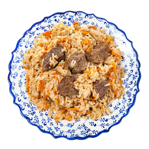 Top View Prepared Pilau Central Asian Dish Rice Meat Vegetable — Stock Photo, Image