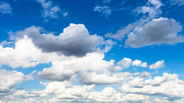 Panoramiczny Widok Cumulus Biały Szary Deszcz Chmury Błękitne Niebo Nad — Zdjęcie stockowe