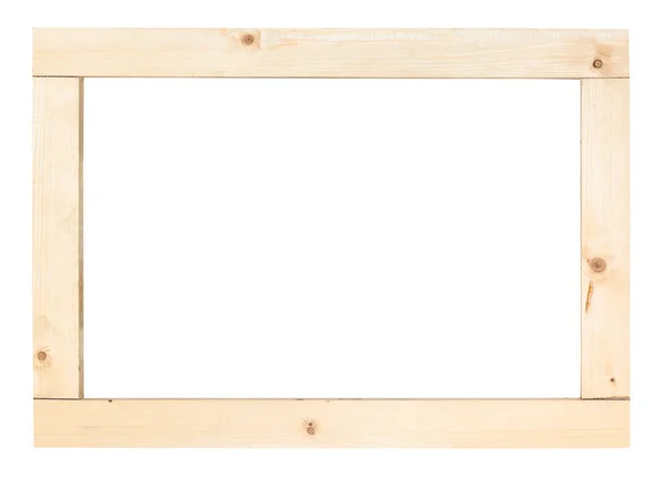 Einfacher Rechteckiger Rahmen Aus Holzbohlen Isoliert Auf Weißem Hintergrund — Stockfoto