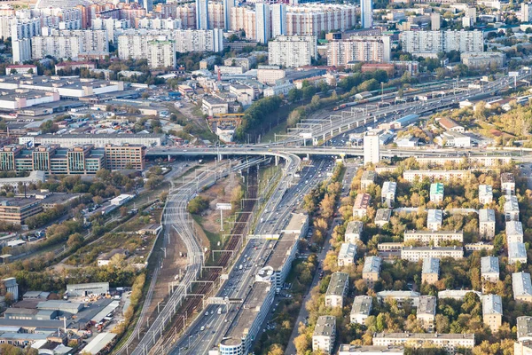 Vista Superior Las Carreteras Los Ferrocarriles Ciudad Moscú Desde Plataforma — Foto de Stock