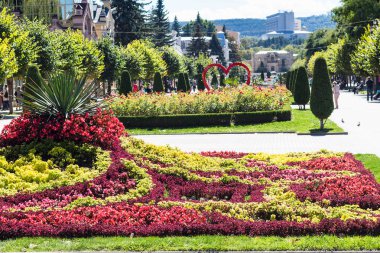 Kislovodsk, Rusya - 19 Eylül 2018: insanlara bahçenizi Kislovodsk tatil beldesi bulvar Kurortnyy sokak üzerinde yakın. Kislovodsk Stavropol Krayı bölgenin beyaz maden suları bir spa şehridir