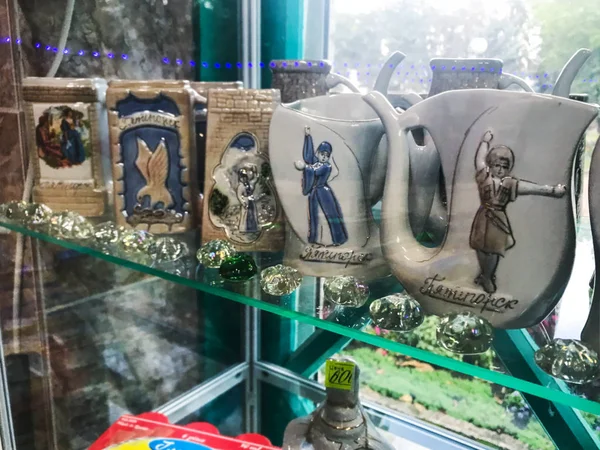 Pyatigorsk Russia September 2018 Local Souvenir Ceramics Gift Shop Lermontov — Stock Photo, Image