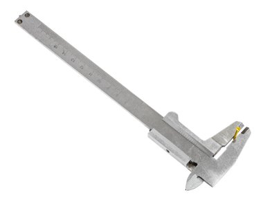 Görünüm eski Çelik destekleri önlemler pirinç vida izole üzerinde beyaz arka plan