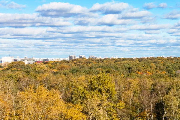 Nuvens Brancas Céu Azul Sobre Floresta Colorida Parque Timiryazevskiy Casas — Fotografia de Stock