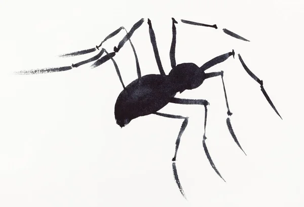 Χέρι Ζωγραφική Sumi Στυλ Κρεμ Χαρτί Μία Αράχνη Που Σύρονται — Φωτογραφία Αρχείου