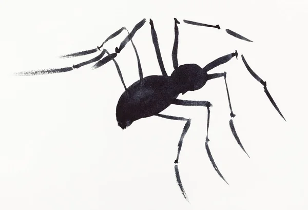 Pintura Mão Estilo Sumi Papel Creme Uma Aranha Desenhada Por — Fotografia de Stock