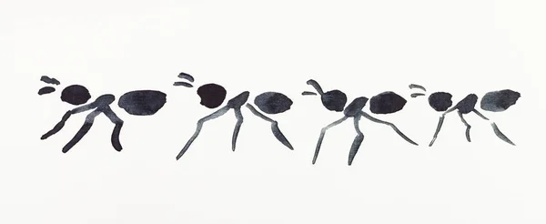 Hand Painting Sumi Style Cream Paper Several Ants Drawn Black — Stock Photo, Image