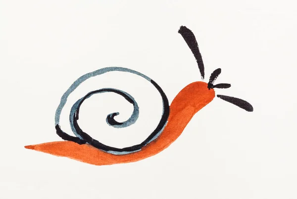 Hand Painting Sumi Style Cream Paper Snail Drawn Red Black — Stock Photo, Image