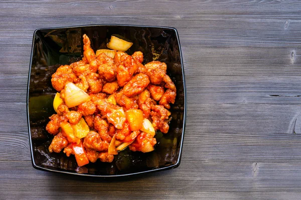 Chinese Cuisine Dish Top View Fried Chicken Pieces Pineapple Bell — Stock Photo, Image