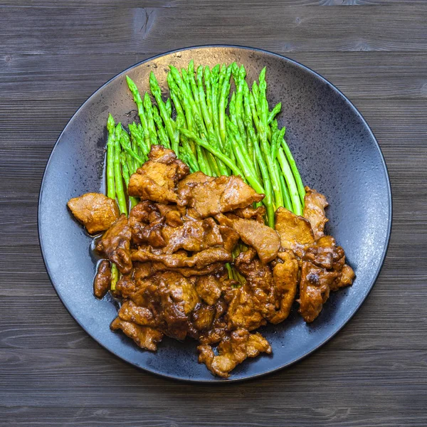 Chinese Cuisine Dish View Beef Fried Soy Sauce Green Asparagus — Stock Photo, Image
