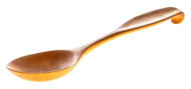 Beyaz arka planda el yapımı dikenli ahşap çorba kaşığı.