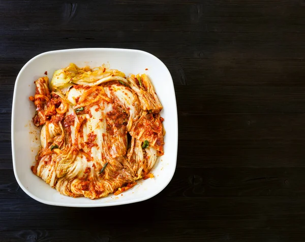 Kuchnia Koreańska Widok Przystawkę Kimchi Przyprawa Kapusta Nappa Białej Misce — Zdjęcie stockowe