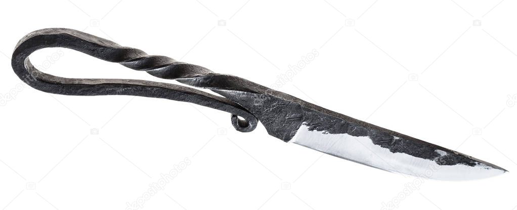 handmade forged knife Kuyabrik ( blacksmith knife) isolated on white background