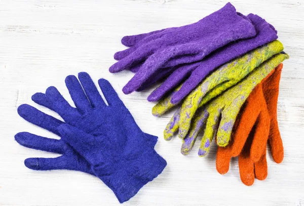 Workshop Hand Making Fleece Gloves Sheep Wool Using Wet Felting — Stock Photo, Image