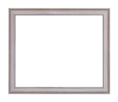 Beyaz arka plan üzerinde izole tuval dışarı kesim ile boş modern gri oyma ahşap fotoğraf çerçevesi