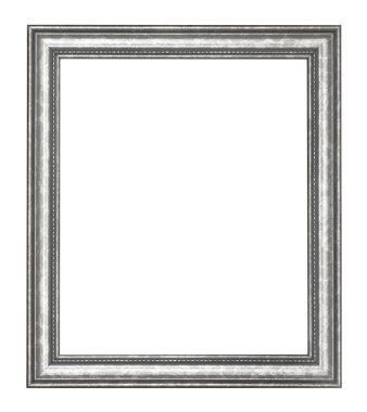 ahşap fotoğraf çerçevesi ile kesip boş geniş gümüş tuval üzerinde izole beyaz arka plan
