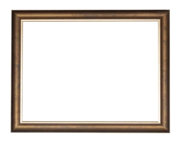 Empty Bronze Wooden Picture Frame Cut Out Canvas Isolated White — Stock Photo, Image