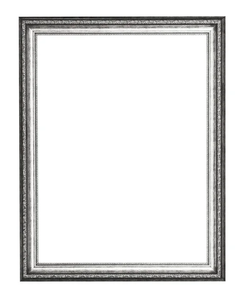 Prázdné Stříbro Vyřezávaný Dřevěný Fotorámeček Vykrojenými Plátno Izolovaných Bílém Pozadí — Stock fotografie