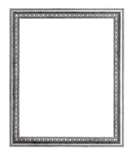 Prázdný Široký Stříbrný Vyřezávaný Dřevěný Rám Vyřezávaným Plátnem Izolovaným Bílém — Stock fotografie