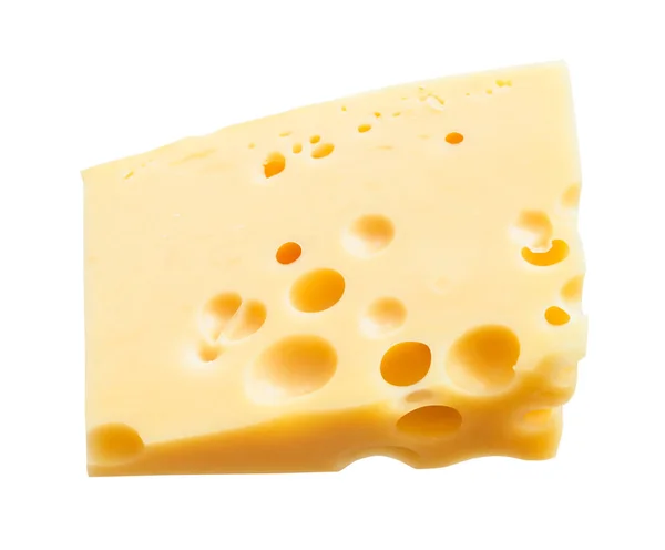 Треугольный Кусок Желтого Средне Твердого Коровьего Молока Швейцарский Сыр Внутренними — стоковое фото
