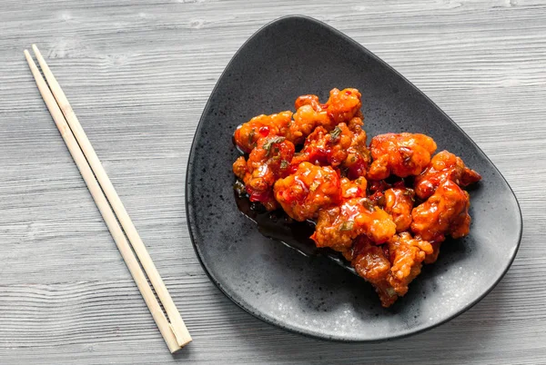 Korean Chinese Cuisine Top View Kkanpunggi Spicy Garlic Fried Chicken — Stock Photo, Image