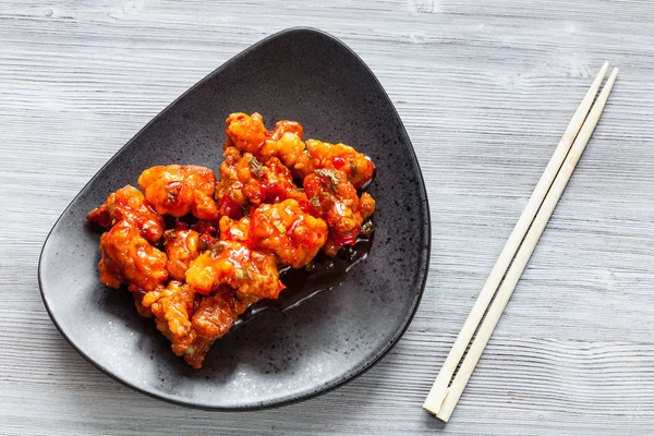 Korean Chinese Cuisine Top View Kkanpunggi Spicy Fried Chicken Pieces — Stock Photo, Image
